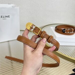 Celine Brown Leather Belt with Gold Buckle
